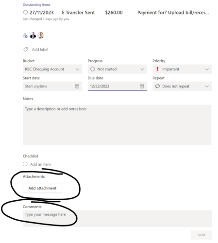 client task comment and attach