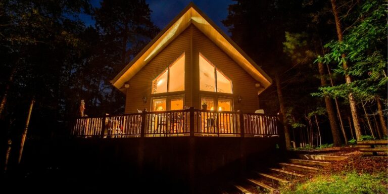 Vacation home in the dark with the lights on